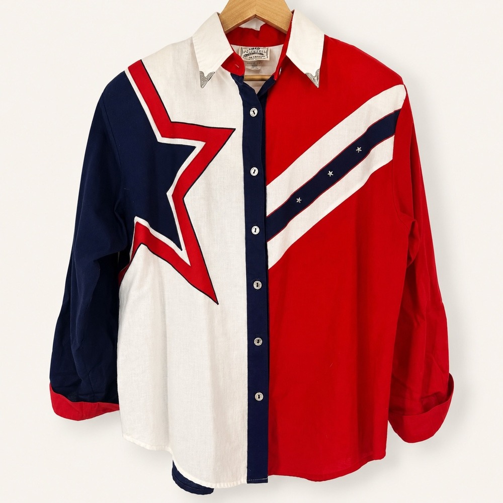 Vintage 1849 Authentic Ranchwear‎ Women Large Shirt Patriotic Star USA Western